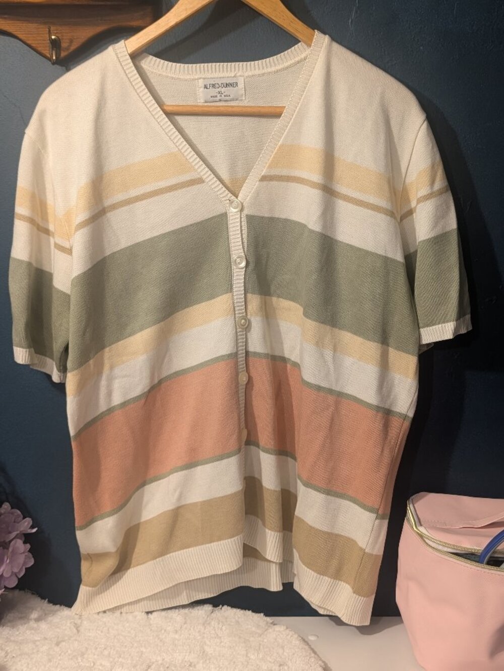 Vintage Alfred Dunner Striped Knit Cardigan XL Made in USA Grandmacore Boho